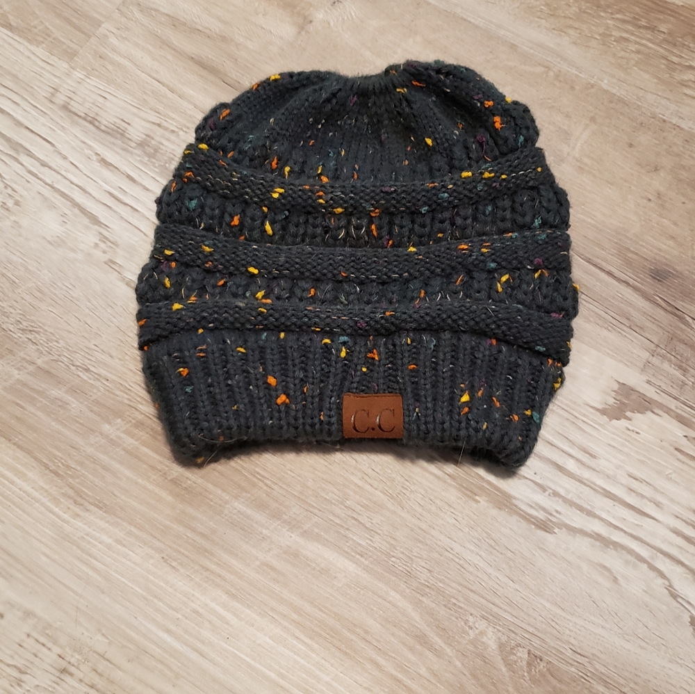2 C.C. knit bun beanie